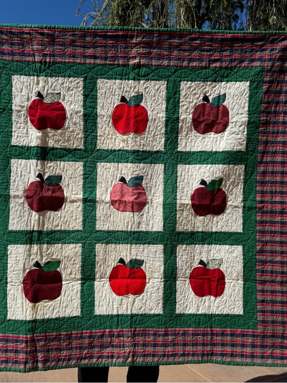 Handmade Apple Patchwork Quilt - Red & Green